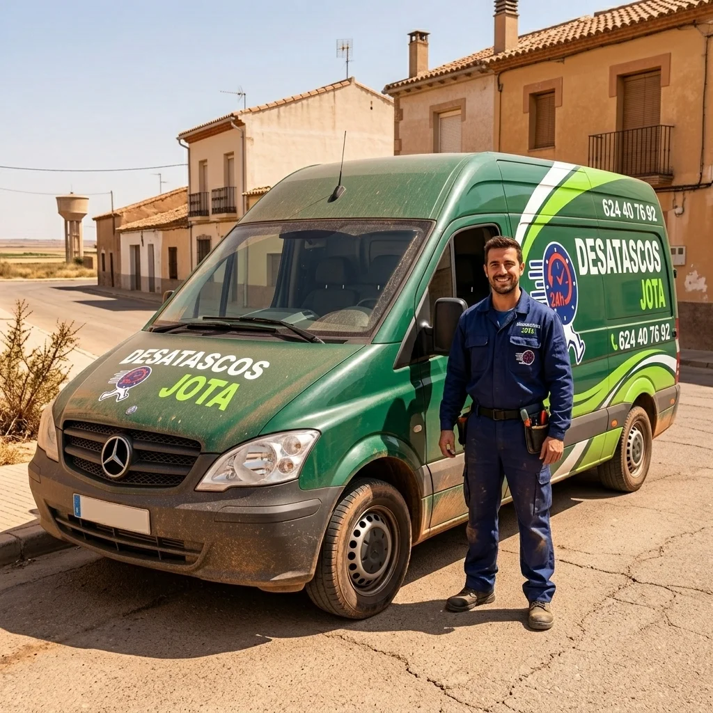 Furgoneta de desatascos de Desatascos Jota realizando un servicio de desatascos en Albacete