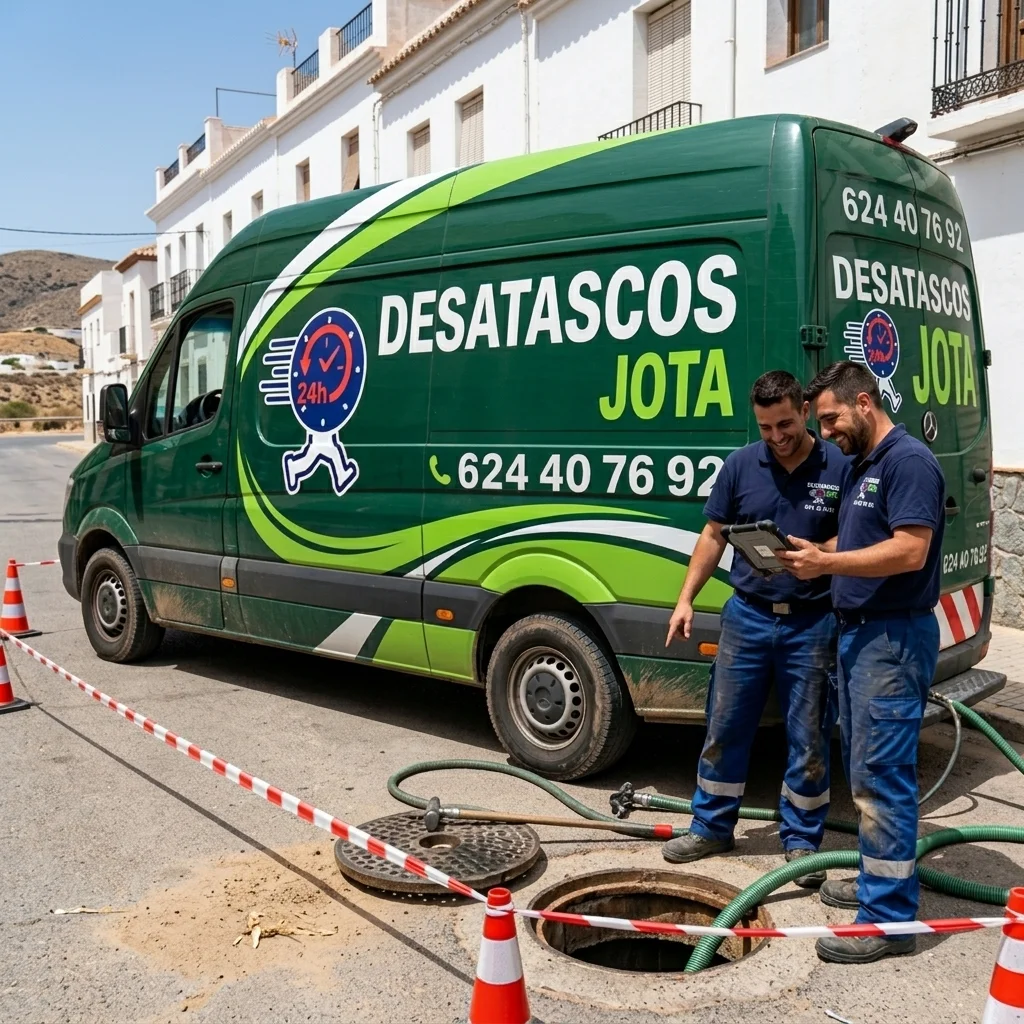 Furgoneta de desatascos de Desatascos Jota realizando un servicio de desatascos en Almería