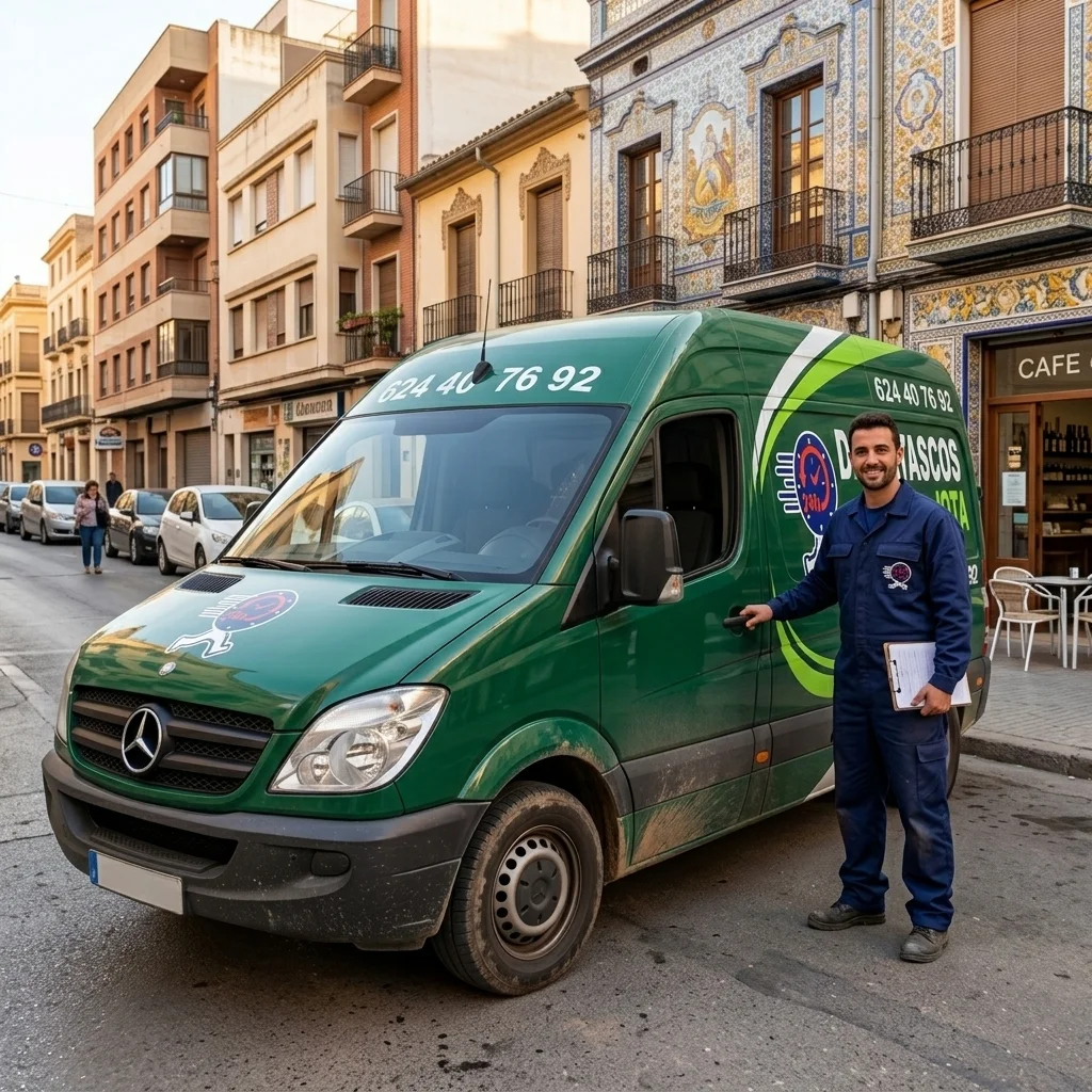 Furgoneta de desatascos de Desatascos Jota realizando un servicio de desatascos en l' Alcora
