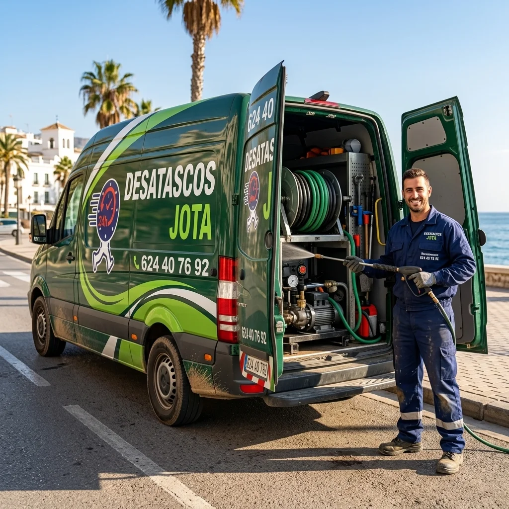 Furgoneta de desatascos de Desatascos Jota realizando un servicio de desatascos en Álora